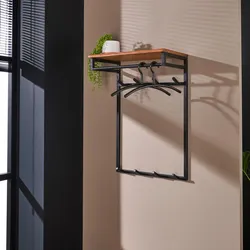 Garderobe Flidna Akazie massiv, Industrial Design mit Hutablage und 8 Haken, natur