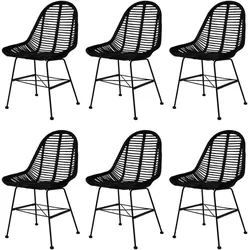 Décoshop26 - Set mit 6 Esszimmerstühlen im rustikalen Design aus naturschwarzem Rattan DEC025701
