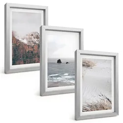 BILDER SET 3er Set - 20x30 cm Silberner Rahmen - Berge, Wolken, Meer, Sand, Natur