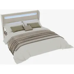 OKWISH Polsterbett 160x200 cm mit LED-Beleuchtung – modernes Design für eine stilvolle Schlafzimmergestaltung Beige