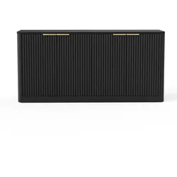OKWISH Sideboard aus MDF in Schwarz, 150x40x70,5 cm, 4 Türen, Wellenform, vielseitig nutzbar
