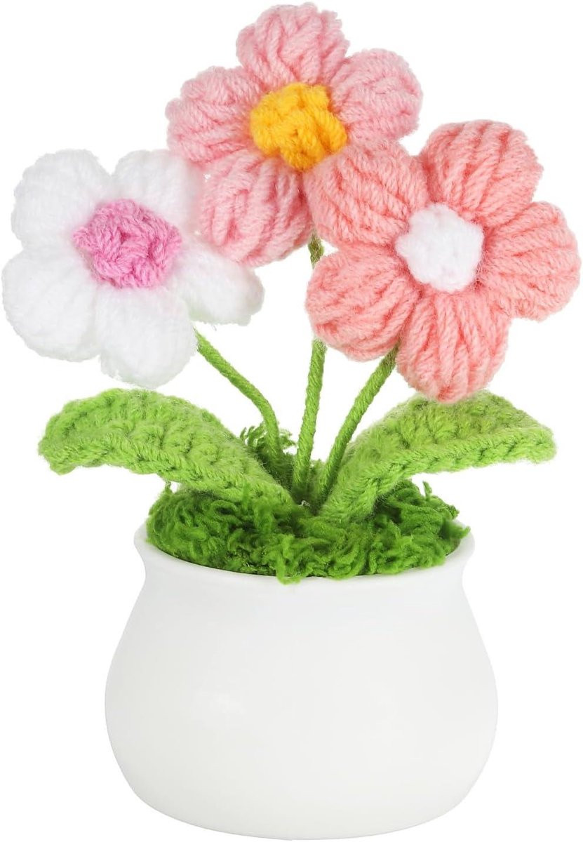 Handgemaakte gehaakte bloemen decoratie - Roze wit - 12 x 6 cm