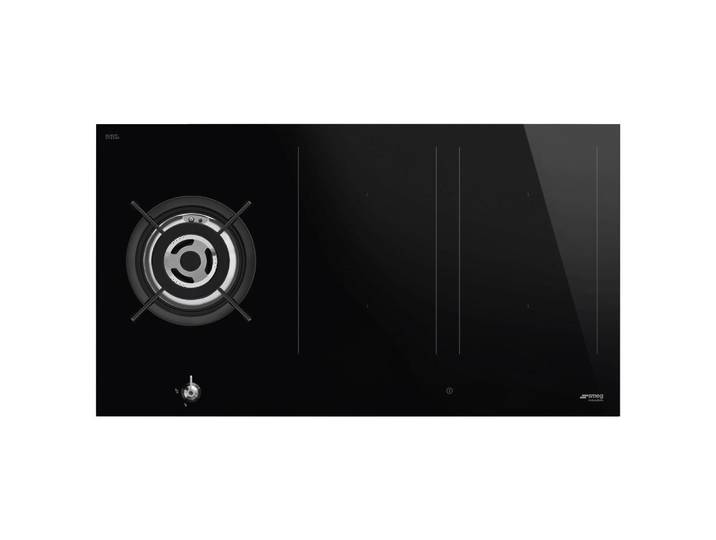 Smeg Gaskochfeld Classici, Schwarz, Glas, 90x45x51 cm, Made in Italy, Sicherheitsabschaltung, Brückenfunktion, Küchen, Küchenelektrogeräte, Kochfelder