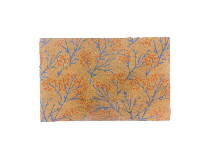 Kokos Fussmatte Zweige 80x50cm Hellbraun-Blau-Rot