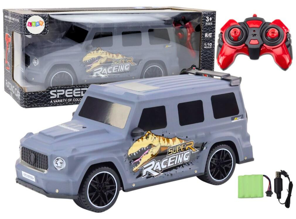 Lean Toys RC afstandsbediening auto met dinosaurus schaal 1:10 grijs