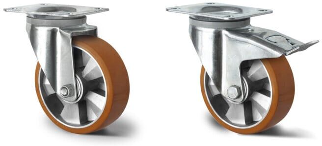 Set CASCOO Lenkrolle ø 125 mm Serie BAU5 Doppelkugellager E-Serie + CASCOO Lenkrolle mit Totalfeststeller ø 125 mm Serie BAU5 Doppelkugellager E-Serie