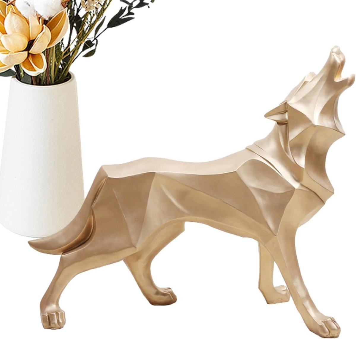 Geometrische Wolf Abstract Beeld Goudkleurig - 26 cm Hoog