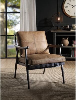 CDecor Glencoe Berham Chestnut and Matt Iron Accent Chair