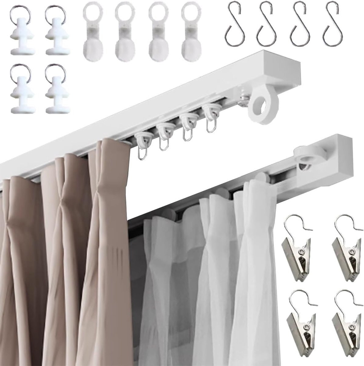Zelfklevende gordijnroede voor plafond of wandmontage - Wit - 250 cm