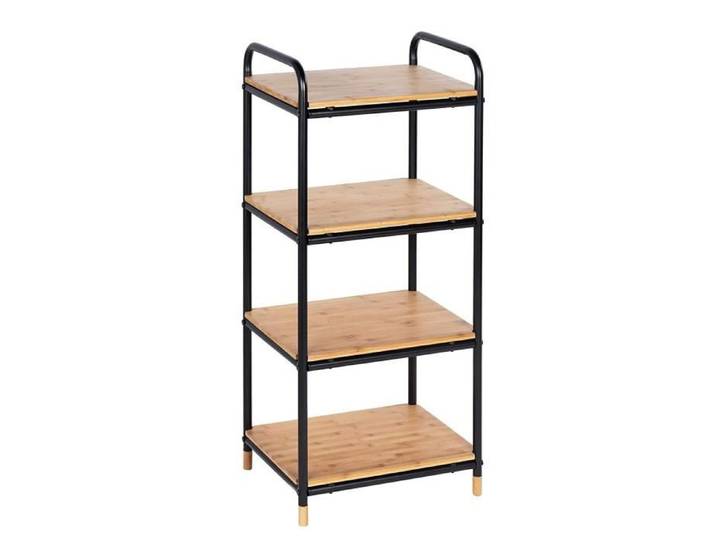 WENKO Etagere rangement cuisine Loft étagère bois et métal noir sur pied 4 étagères de rangement Bambou - Métal Noir - Marron