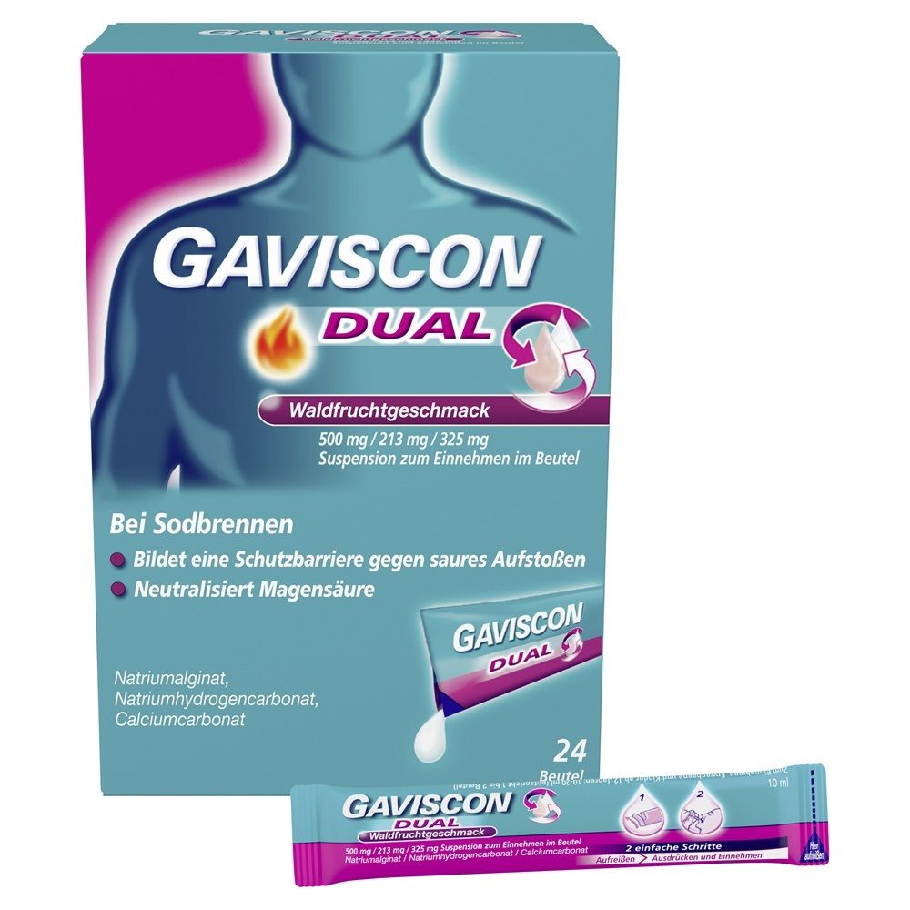 Gaviscon Dual Waldfrucht 500mg/213mg/325mg SUE 24x10 ml Suspension zum Einnehmen