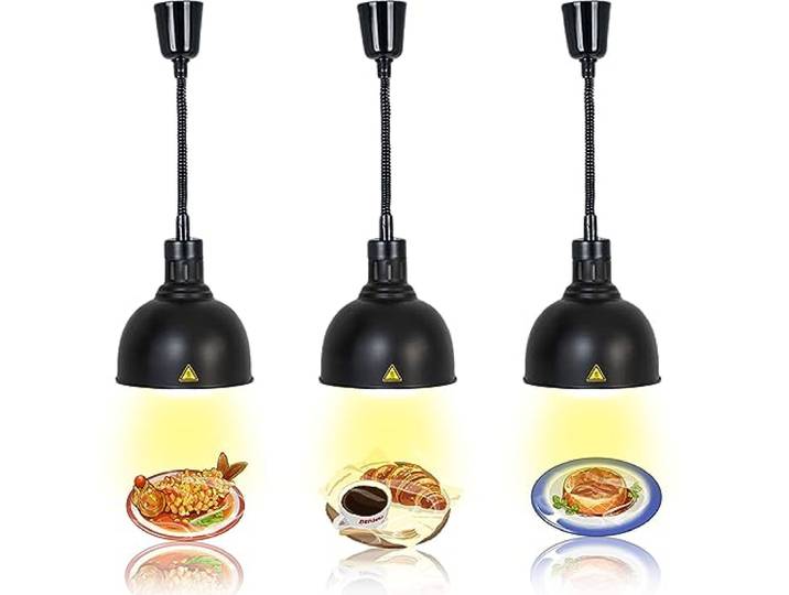 VFDZ Wärmelampe Küche Gastro, Hängende Speisenwärmer Lampe Einziehbar Wärmelampen für Speisen Buffet mit 250W Glühbirne, Lebensmittel Wärmelampe für Küche und Buffets Esszimmer