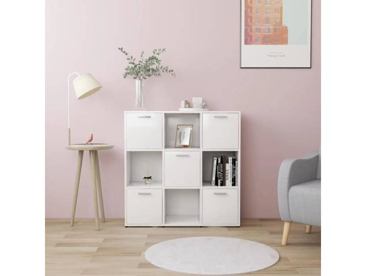 Bibliothèque - KEENSO - 90x30x90 cm - Blanc - 9 Compartiments - Aggloméré