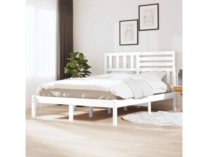 RJPLMFV Bettgestell, Kiefernholz, massiv, 140 x 200 cm, Weiß Lattenrost inklusive, dekoratives Kopfteil, robuste Struktur, Matratze nicht im Lieferumfang enthalten
