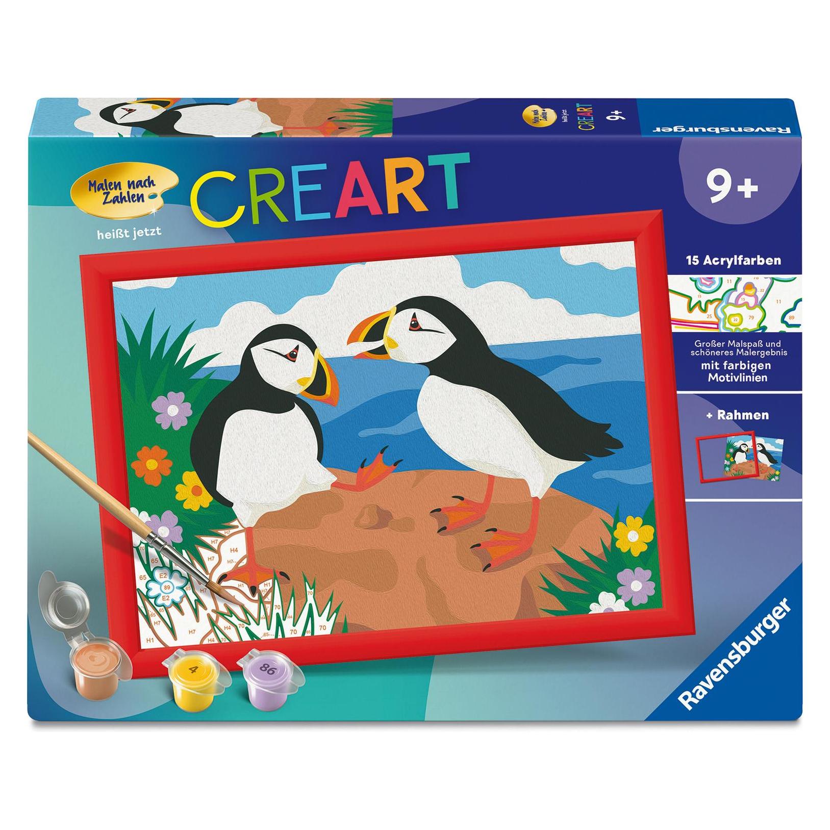 Ravensburger CreArt, Malen nach Zahlen Kinder - Papageientaucher (25887)