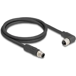 Delock M12 Kabel L-kodiert 4 Pin Stecker gerade zu Buchse re, Elektronikkabel + Stecker, Schwarz