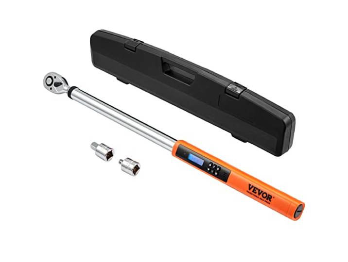VEVOR 1/2\ Clé Dynamométrique Numérique Clé de Torsion 34-340 N.m Précision ±2% Clé à Cliquet Réglable 72 Dents Contre Surcouple par LED Buzzer Vibration avec Adaptateurs Rallonge Kit d’Entretien Auto