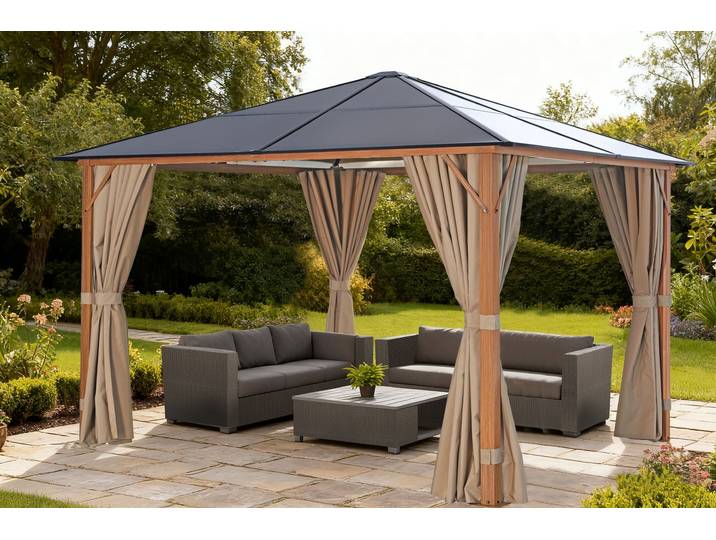 Pavillon KONIFERA Aruba , grau (braun, beige), B/H/T: 300cm x 260cm x 300cm, Pavillons, Pavillon, Gestell aus Aluminium, Dach aus Polycarbonat-Stegplatten