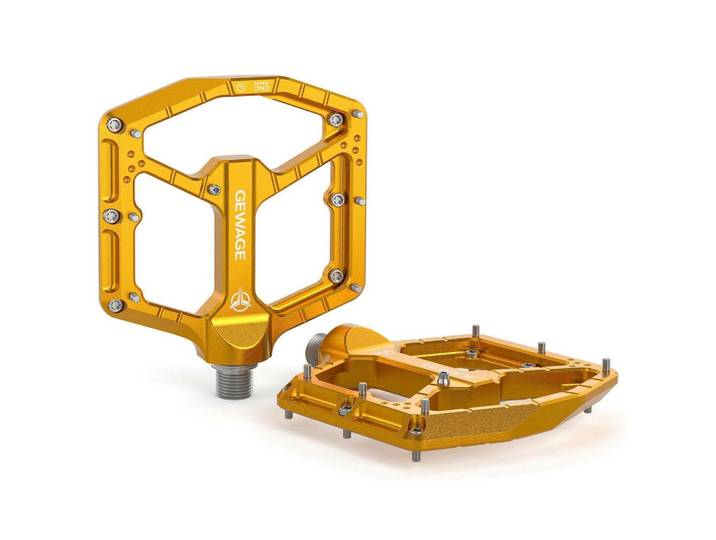 Fahrradpedale CNC Aluminium 3-fach-Lagersystem 9/16″ Chromoly ultraflach kompakt Gold, Goldfarben, Metall, 10.4x1.5x11 cm, Freizeit & Co, Sport & Fitness, Fahrräder, Fahrradzubehör