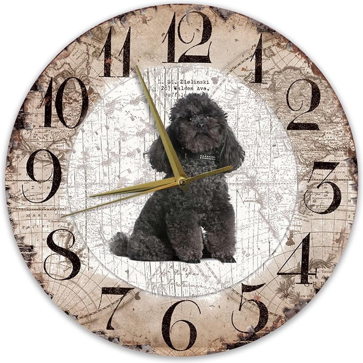 Houten Klok Hond Poedel Zwart - Diameter: 30 cm