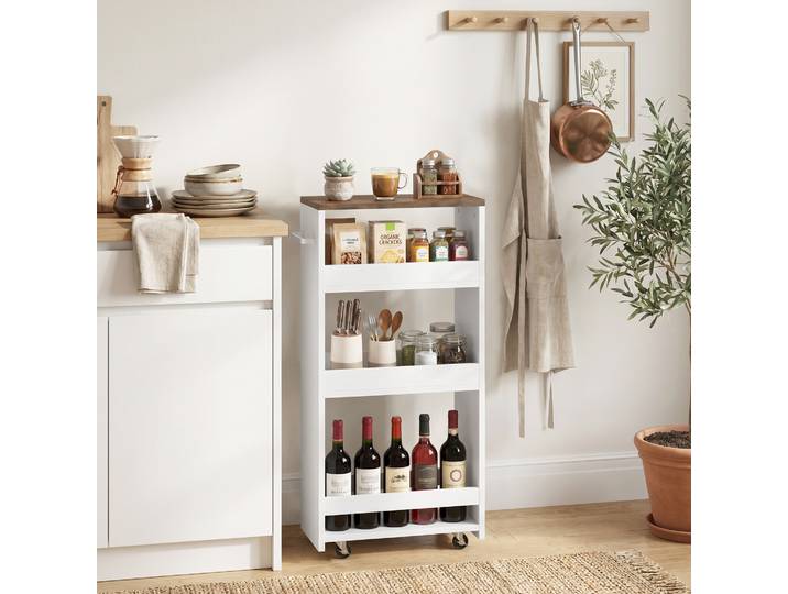 HOMCOM Desserte Cuisine 3 Niveaux à Roulettes Blanc étroite