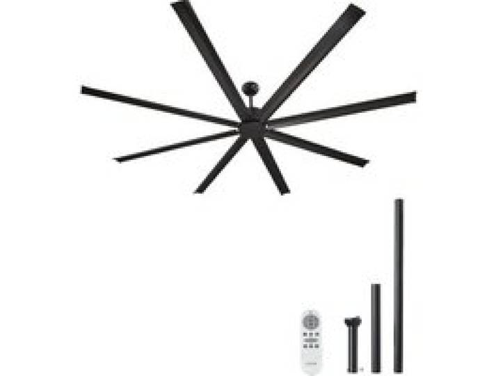 VEVOR 243 cm Deckenventilator ohne Licht, 6-Gang-Fernbedienung, 8 Flügel aus Alu, umkehrbarer Gleichstrommotor, Ventilator für Schlafzimmer, Wohnzimmer, Terrasse, Innen-/Außenbereich, schwarz