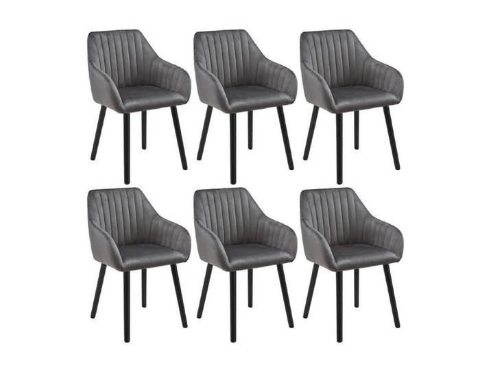 LuxusKollektion Esszimmerstuhl Stuhl Samt Armlehne Holzbeine Rückenlehne 6er Set Dunkelgrau-samt