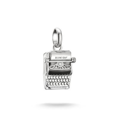 Charm-Einhänger THOMAS SABO "THOMAS SABO Wednesday Schreibmaschine Charm - Connect", silber (silberfarben, schwarz, kristallweiß, kristallweiß), Charms, Damen, Silber 925 (recycelt), mit Zirkonia (synth.)