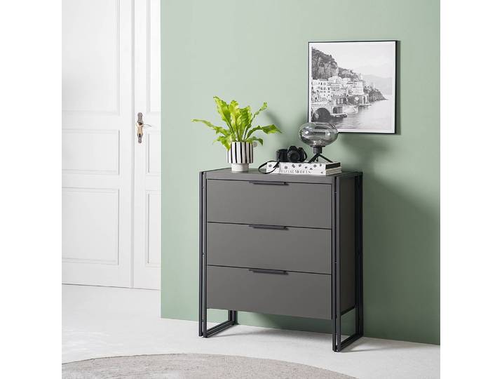 Commode - 3 tiroirs 80 x 90 x 39cm Gris/Noir