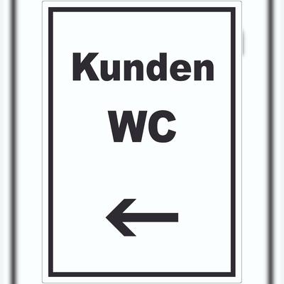 HB-Druck Kunden WC Aufkleber mit Text und Richtungspfeil links Toilette hochkant A4 (210x297mm)