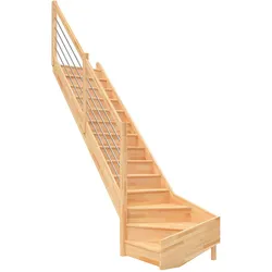 DOLLE Raumspartreppe Wangentreppe Paris Holztreppe, Edelstahlstäbe, 1/4 gewendelt (links),bis 318 cm,Buche,mit Setzstufen,unbehandelt