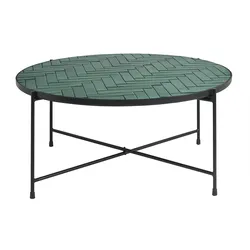 Runder Kaffeetisch in Dunkelgrün Keramik und Schwarz Metall D80,5 cm KOTTA