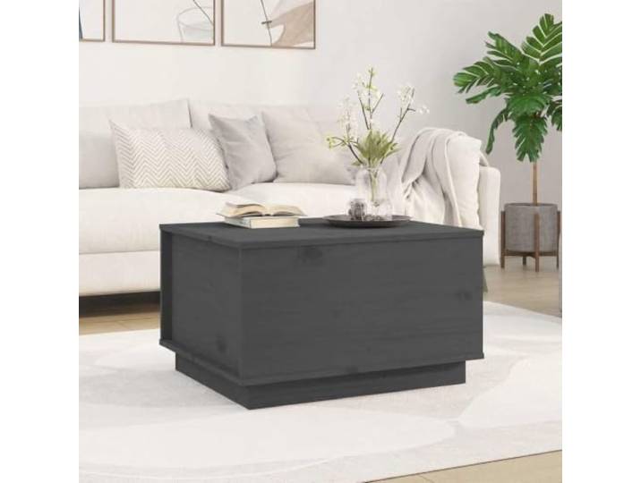 HEFZGDB Couchtisch Grau 60x50x35 cm Massivholz Kiefer mit Hebeplatte und verstecktem Stauraumfach, Stabiler Holzrahmen, rustikale Optik, Beistelltisch Wohnzimmertisch