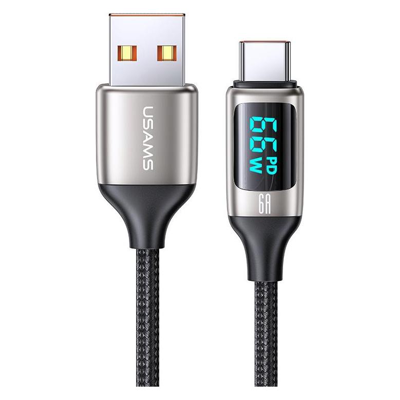 Usams Kabel pleciony U78 USB-C 1.2m LED 6A Fast Charging biały/white SJ544USB02 (US-SJ544) (1.20 m) (SJ544USB02)
