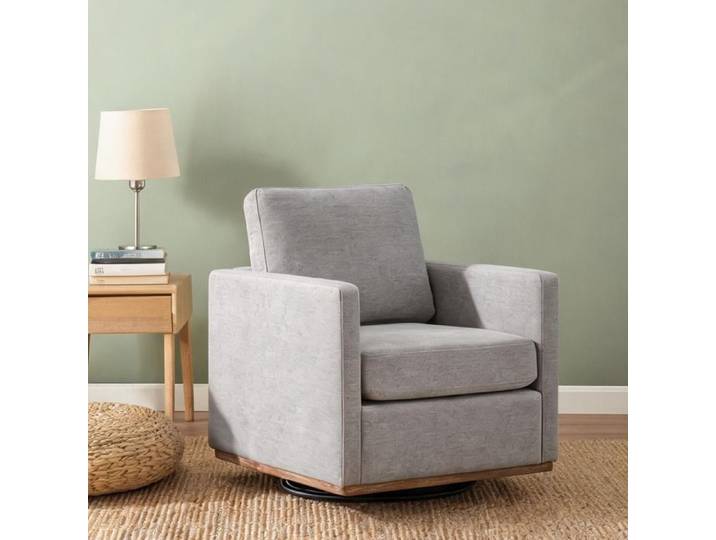 Fauteuil pivotant design carré en chenille cool gray assise 17 cm pour salon contemporain