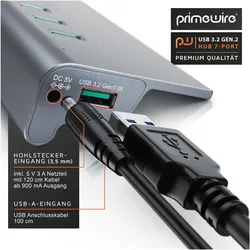 Primewire Aktiv Hub (USB-A, 7 Ports), Dockingstation + USB Hub, Silber