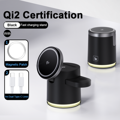 Shopalltechgadgets 3 in 1 Wireless Charger Foldable Dock, Qi2 Fast Charging Station, Stand For IPhone , AirPods, Apple Watch black