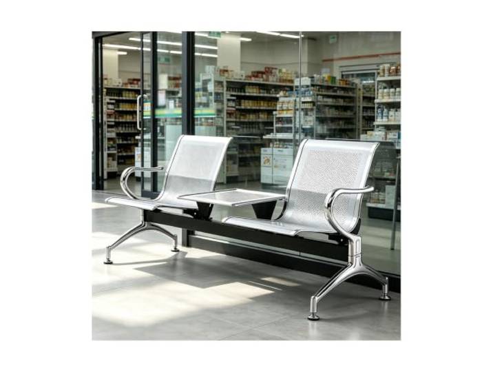 HBOOMOEM Wartebank, Wartebank Airport-Stil, Stahlrahmenkonstruktion Mit Armlehnen und Einem Couchtisch Zeichnet Es Sich Durch Ein Ergonomisches Design Aus(Silver)