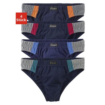 Slip LE JOGGER, Herren, Gr. 8, 4 Stk., blau (marine), Jersey, Obermaterial: 95% Baumwolle, 5% Elasthan, unifarben, körpernah, Unterhosen Slip, optimale Passform durch Baumwoll-Stretch