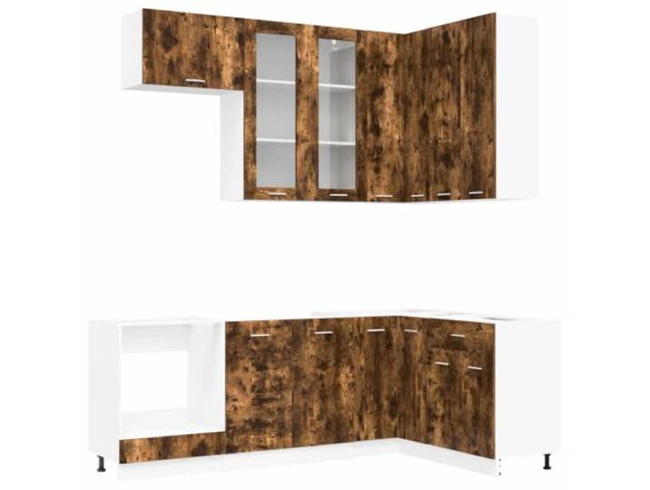 Makastle Küchenschrank-Set 8-TLG. Geräucherte Eiche Holzwerkstoff mit Verstellbaren Füßen