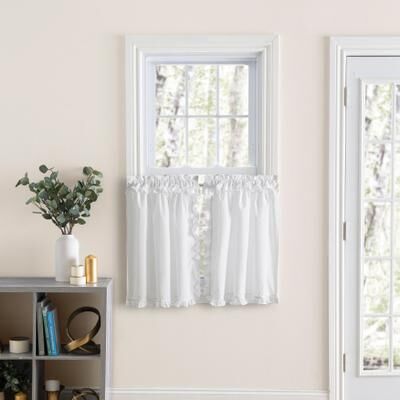 "Wide Width Classic Narrow Ruffle Narrow Ruffle Solid Color Program by Ellis Curtains in White (Size 80"" W 25"" L)"
