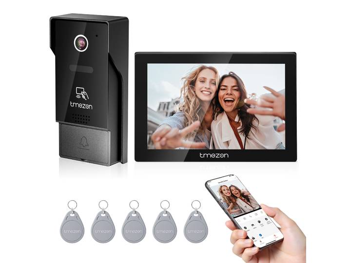 Système d'interphone vidéo 7 pouces, moniteur sans fil 4 fils WIFI 1080P, caméra de portier pour sonnette vidéo domestique, déverrouillage par carte Tuya