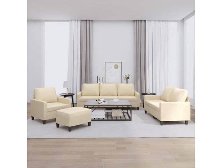 HEFZGDB 4-TLG. Sofagarnitur mit Kissen Creme Stoff, strapazierfähiges Wohnzimmer Set mit atmungsaktivem Bezug und robustem Metallgestell, Bequeme Polsterung für Entspannung,