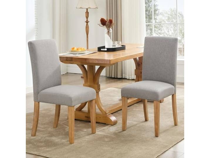 JustSmart 2er-Set Esszimmerstühle, modern gepolstert mit Leinenbezug, ergonomische Form & stabile Holzbeine – Grau mit Ziernaht