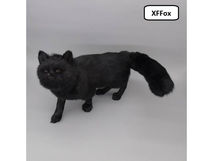 Grand modèle de renard noir réaliste, simulation de renard noir, décoration créative pour la maison, environ 55x23cm, en plastique et fourrure