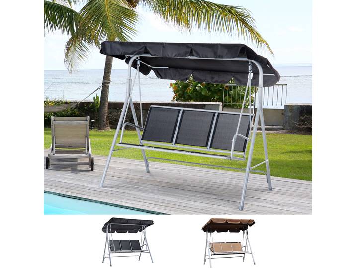 Outsunny-Balançoire de jardin 3 places, dossier réglable, cadre métallique respirant, charge 240 kg, 171x108x154 cm
