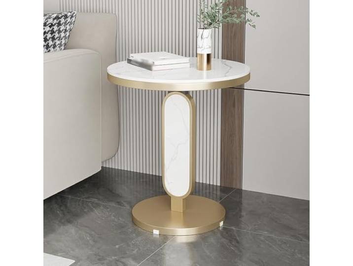 Kleiner runder Beistelltisch mit Marmorplatte, moderner Beistelltisch Großzügige runde Tischplatte, eleganter Akzent-Beistelltisch, robustes Metallgestell(Gold,50CM/19.7IN)