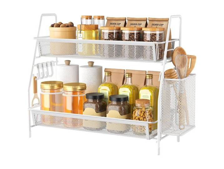 Étagère à épices rotative 2 niveaux - acier inoxydable blanc organisateur de cuisine