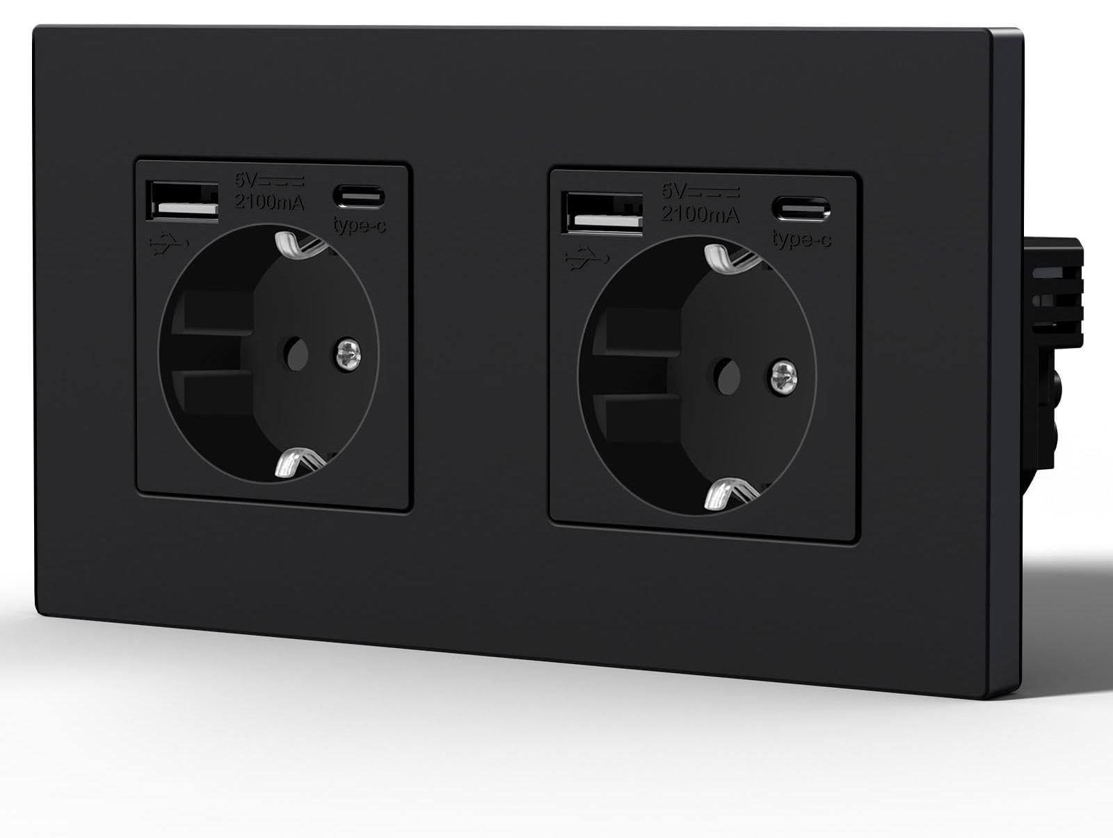 Selius Stopcontact met 2 aansluitingen, USB & Type C, zwart