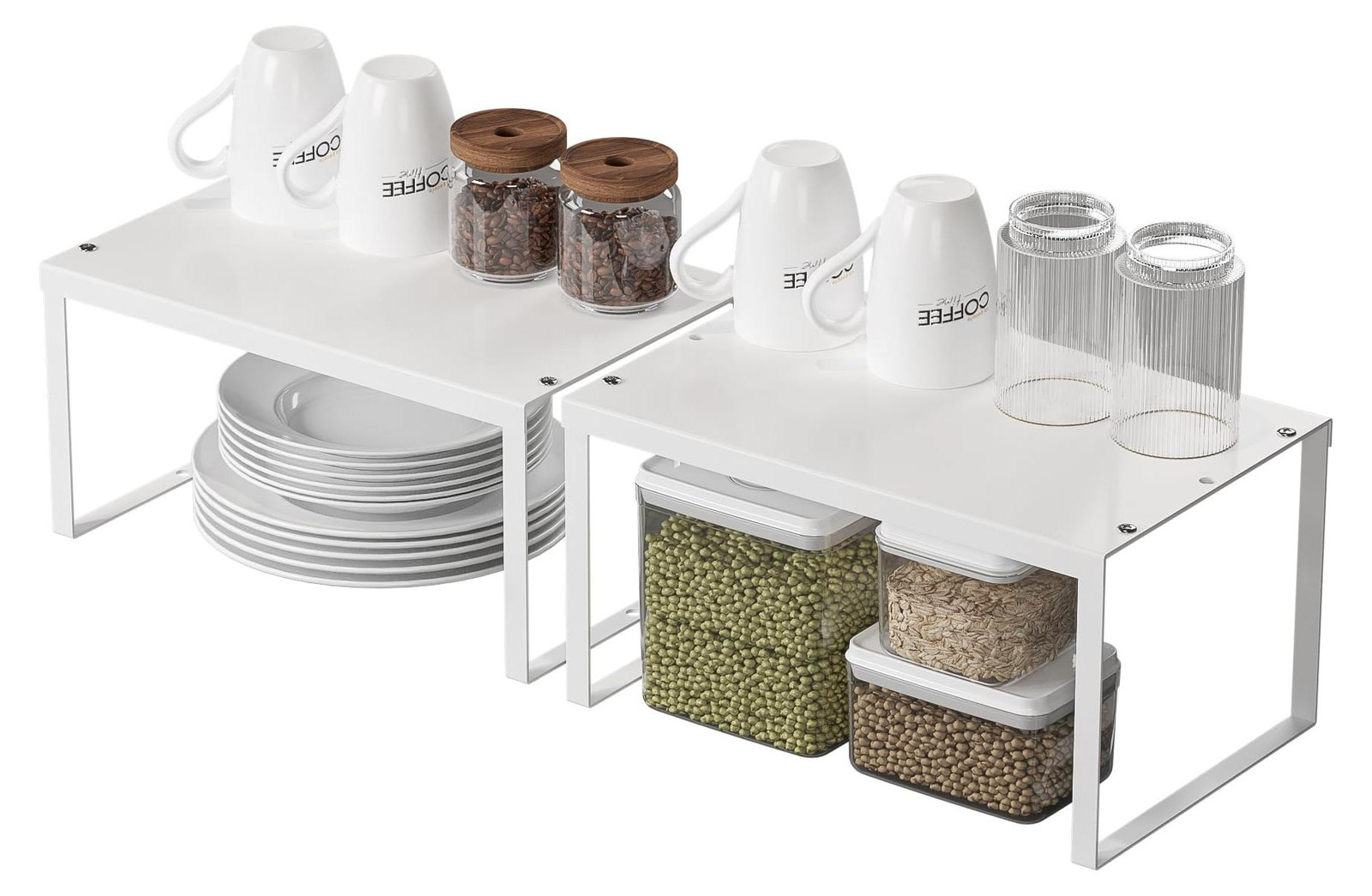 Selius Keukenkast organizer set van 2 - Uitbreidbare en stapelbare opbergplanken van metaal